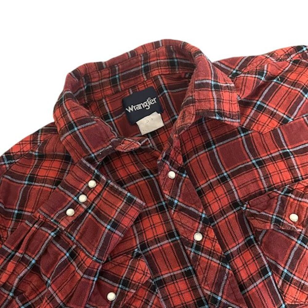 Vintage Wrangler Red‎ Plaid Long Sleeve Pearl Snap Shirt Mens XL